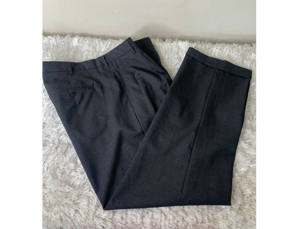 Lands' End Wool Dark Gray Traditional Fit Trousers Pants Pleat Front Sz 36